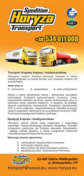  Ulotka dla firmy Spedition Horyza Transport - Agencja Reklamowa ImagoArt.pl